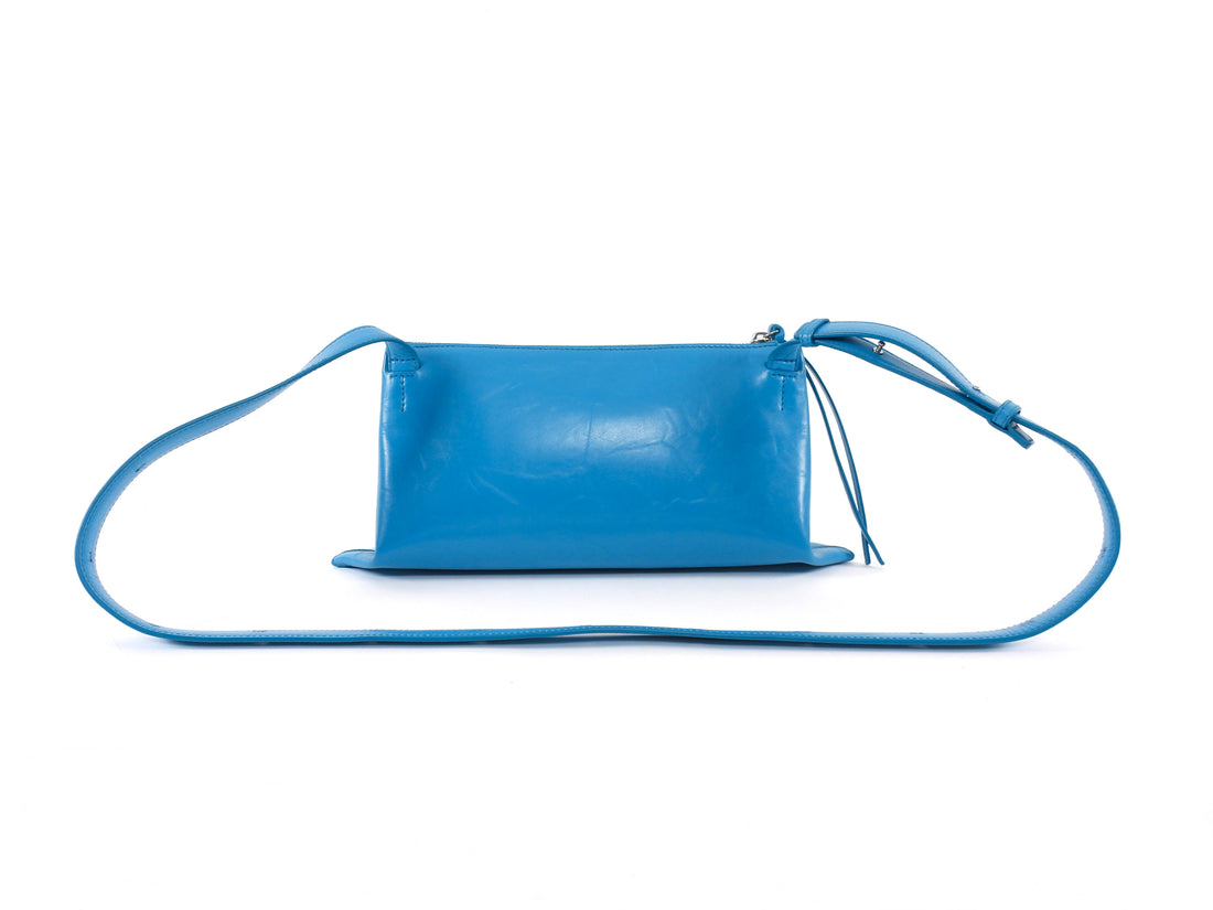 Jil Sander Turquoise Blue Aged Leather Empire Crossbody Small Zip Bag