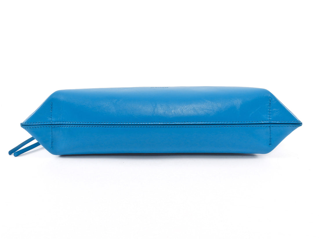 Jil Sander Turquoise Blue Aged Leather Empire Crossbody Small Zip Bag
