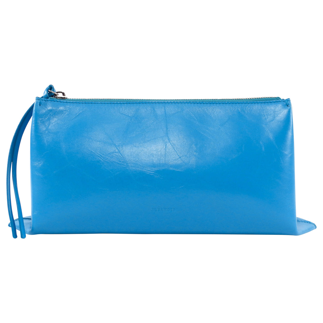 Jil Sander Turquoise Blue Aged Leather Empire Crossbody Small Zip Bag