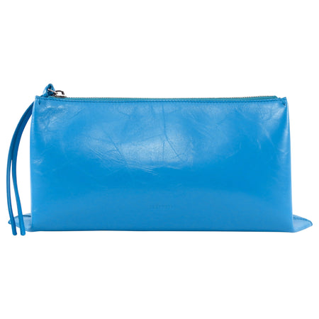 Jil Sander Turquoise Blue Aged Leather Empire Crossbody Small Zip Bag