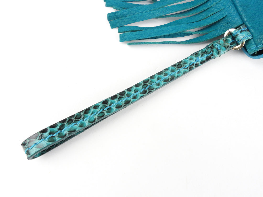 Jimmy Choo Blue Snakeskin Fringe Clutch Bag with Wrist Strap