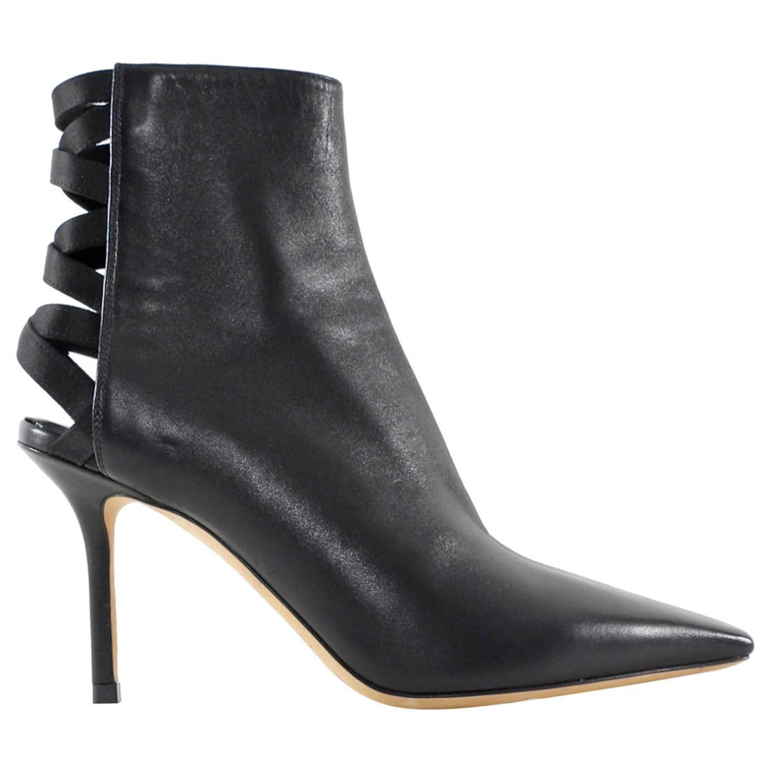 Jimmy Choo Black Leather Open Back Square Toe High Heel Boots - 34.5