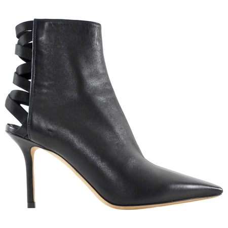 Jimmy Choo Black Leather Open Back Square Toe High Heel Boots - 34.5