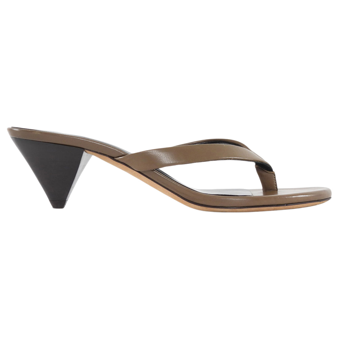Jude Rooty Taupe Brown Leather Thong Wood Heel Sandal - 37