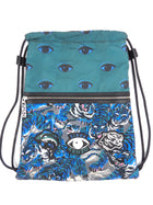 Kenzo Green and Blue Tiger Print Drawstring Backpack
