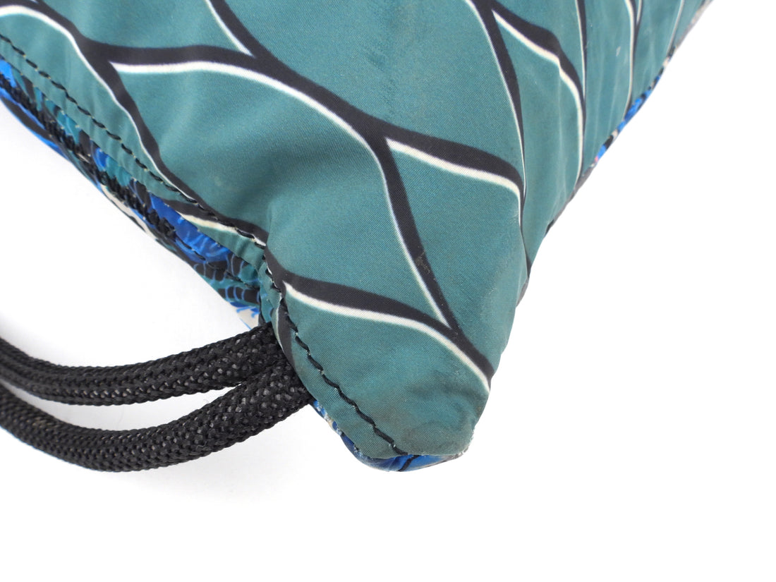 Kenzo Green and Blue Tiger Print Drawstring Backpack