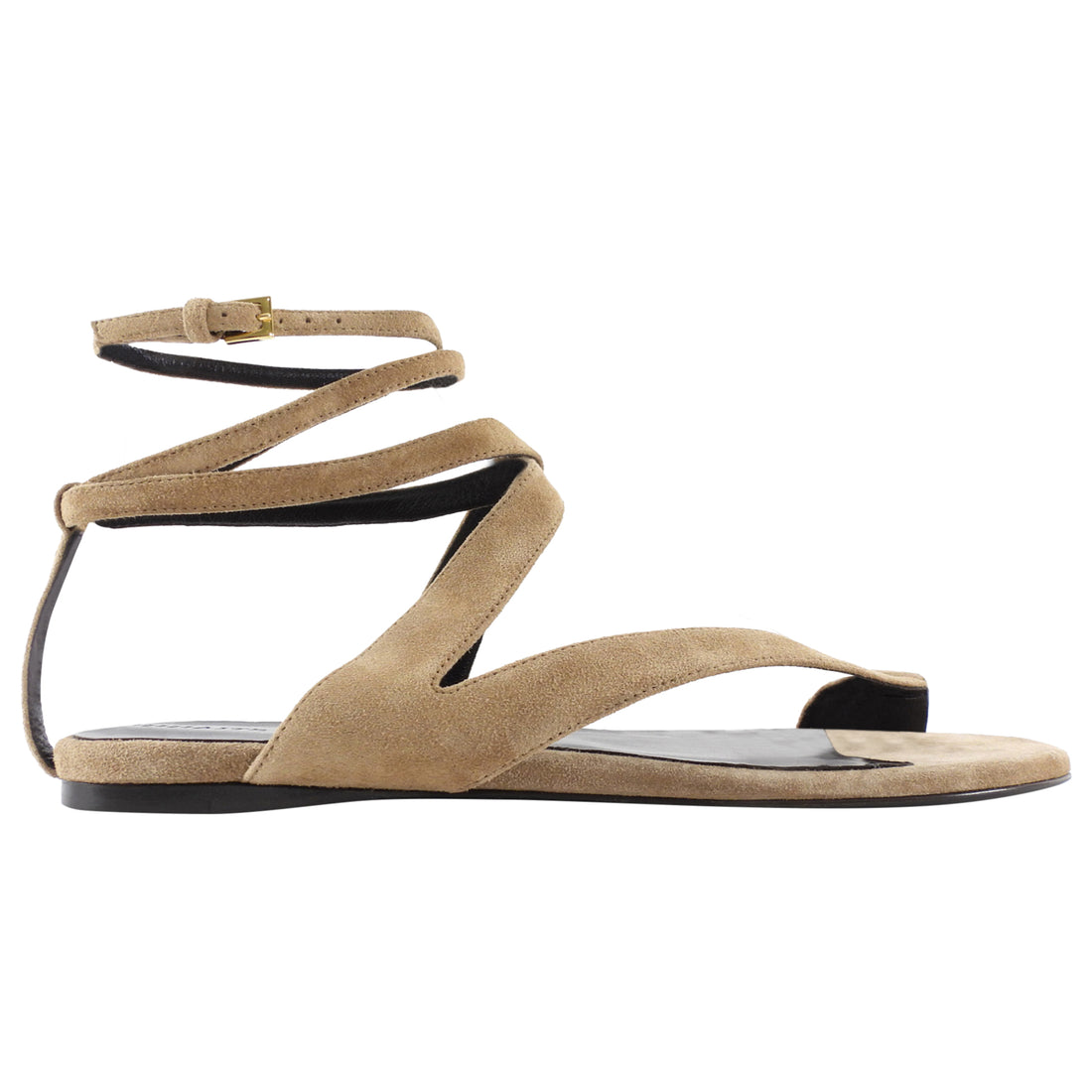 Khaite Aimee Taupe Beige Suede Ankle Wrap Flat Sandals - 37