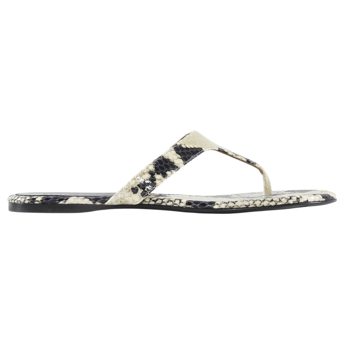 Khaite Archer Beige and  Black Snakeskin Print Flat Thong Sandals - 37