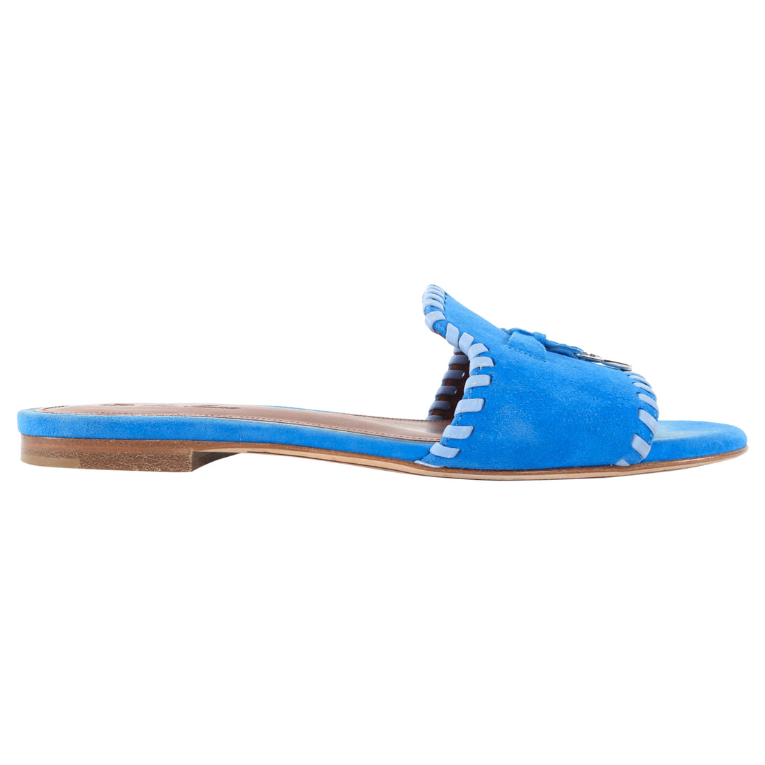 Loro Piana Blue Suede Summer Charms Slide Flat Sandals - 36.5