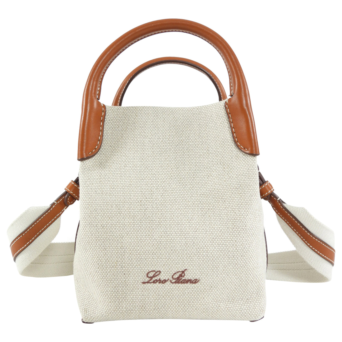 Loro Piana Micro Bale Canvas Toile and Leather Two Way Tote Bag