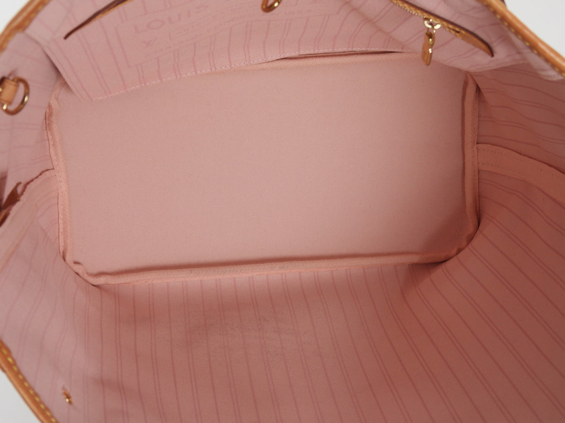 Louis Vuitton White Grey Damier Azur Coated Canvas Neverfull with Hot Stamp MM
