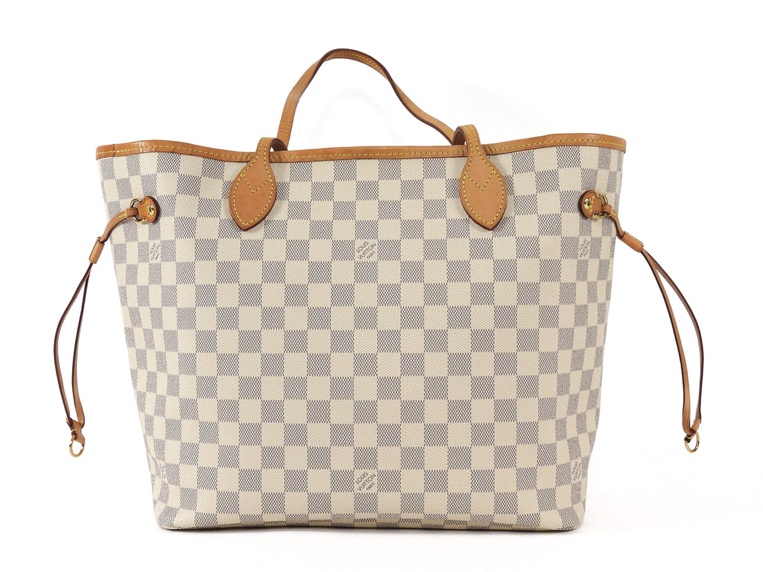Louis Vuitton White Grey Damier Azur Coated Canvas Neverfull with Hot Stamp MM