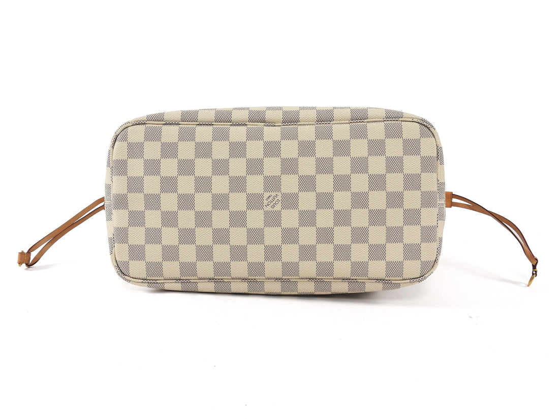 Louis Vuitton White Grey Damier Azur Coated Canvas Neverfull with Hot Stamp MM