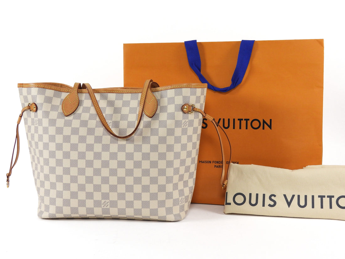 Louis Vuitton White Grey Damier Azur Coated Canvas Neverfull with Hot Stamp MM