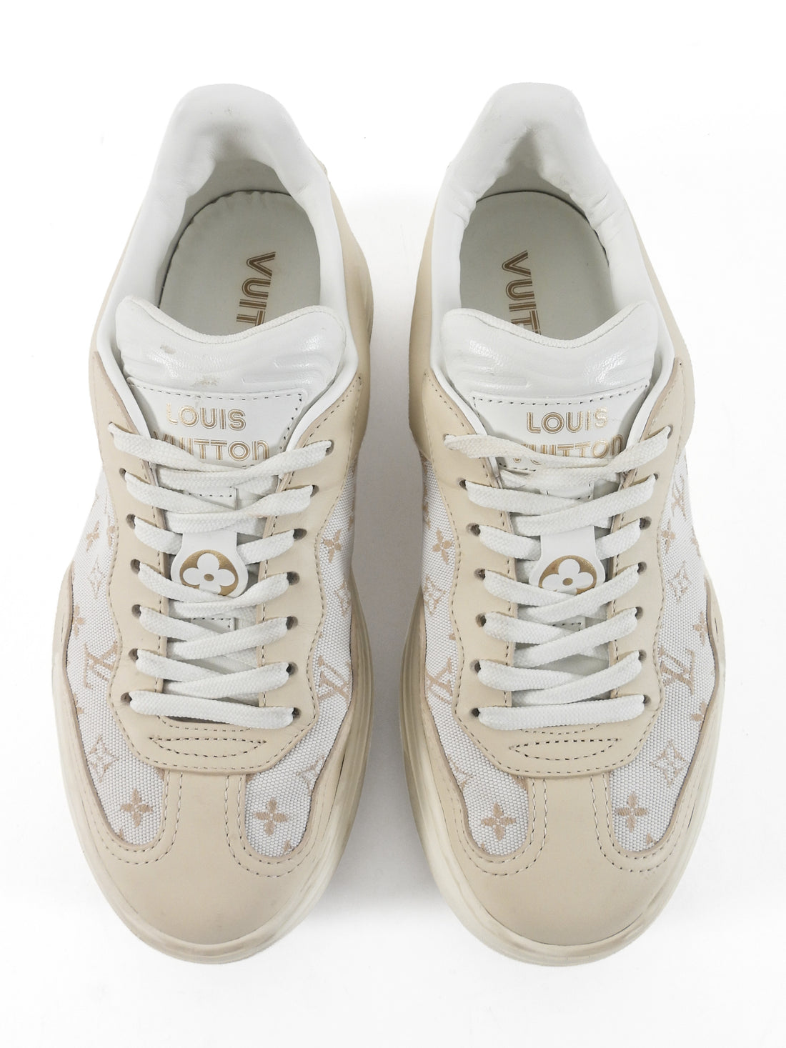 Louis Vuitton Beige Monogram Canvas and Calfskin Groovy Platform Low Top Sneakers - 36