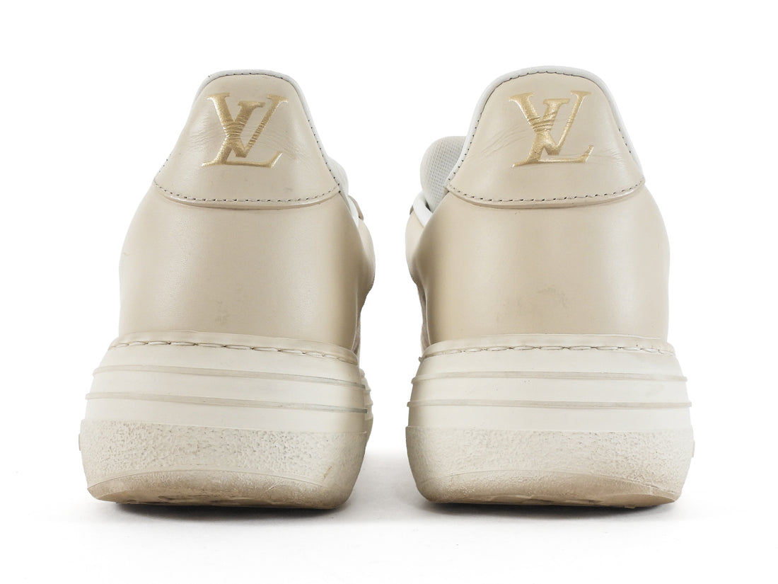 Louis Vuitton Beige Monogram Canvas and Calfskin Groovy Platform Low Top Sneakers - 36