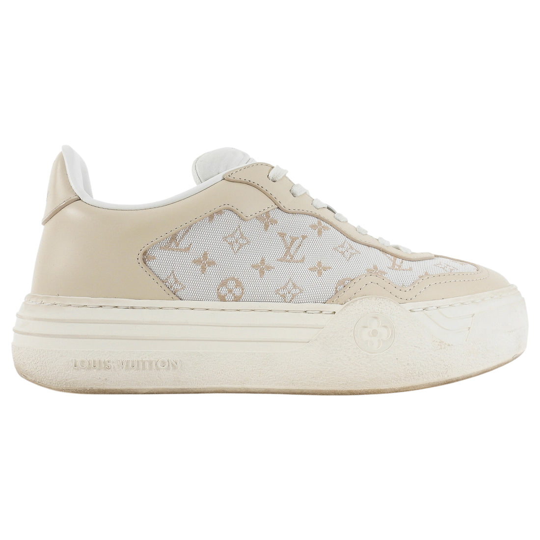 Louis Vuitton Beige Monogram Canvas and Calfskin Groovy Platform Low Top Sneakers - 36