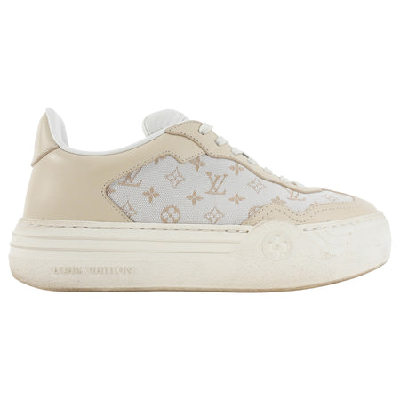Louis Vuitton Beige Monogram Canvas and Calfskin Groovy Platform Low Top Sneakers - 36