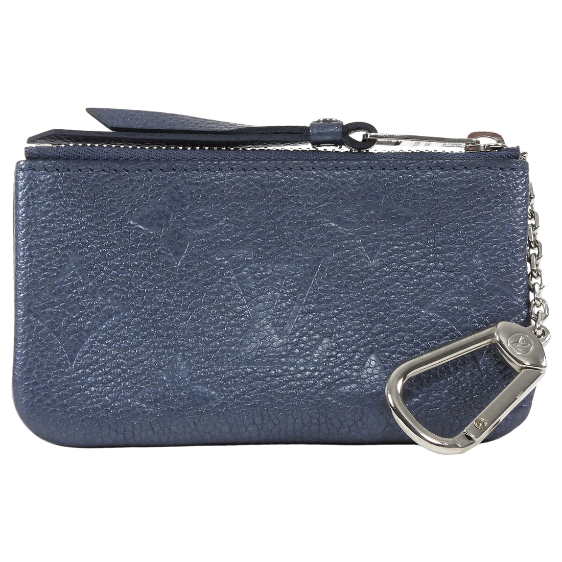 Louis Vuitton Steel Blue Grey Empreinte Leather Zip Coin Pouch Keychain Wallet