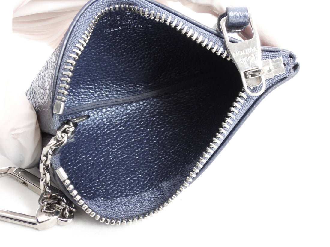 Louis Vuitton Steel Blue Grey Empreinte Leather Zip Coin Pouch Keychain Wallet