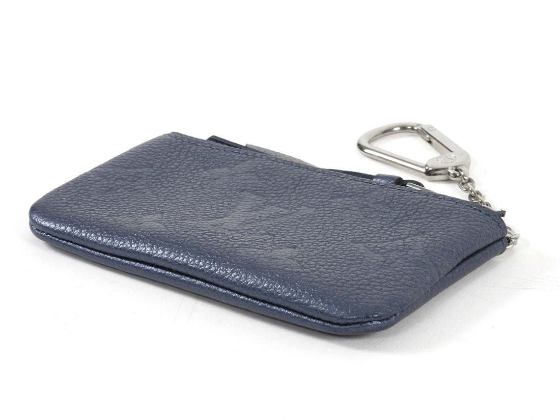 Louis Vuitton Steel Blue Grey Empreinte Leather Zip Coin Pouch Keychain Wallet