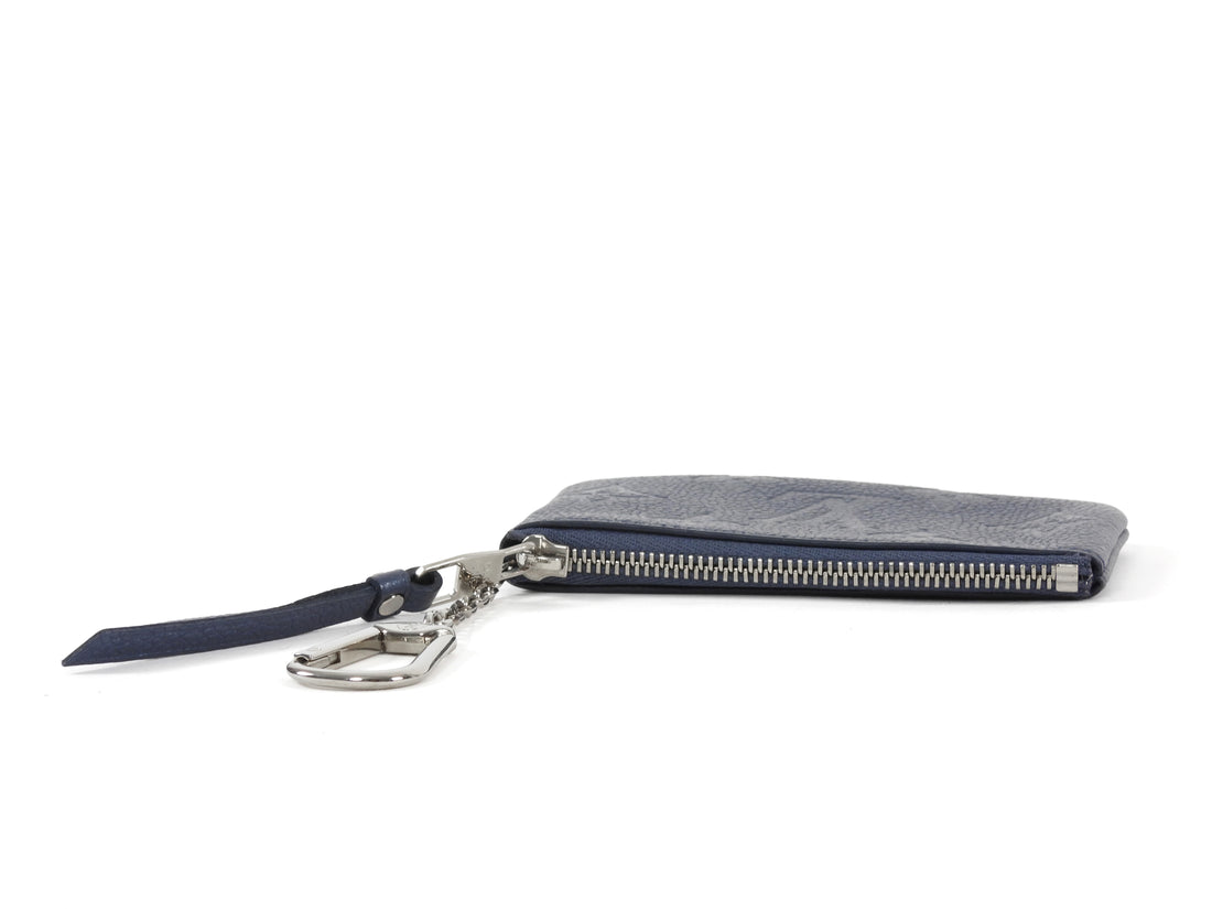 Louis Vuitton Steel Blue Grey Empreinte Leather Zip Coin Pouch Keychain Wallet