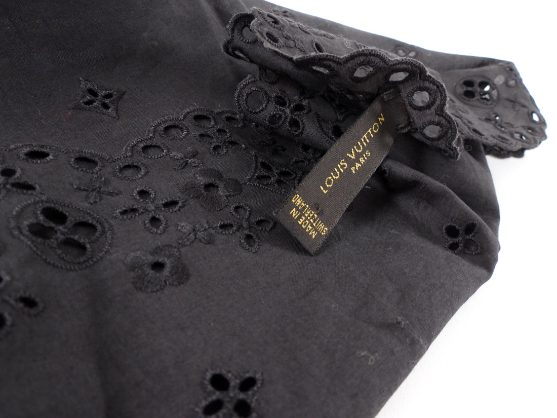 Louis Vutton Black Cotton Broderie Anglaise Square Bandana Scarf
