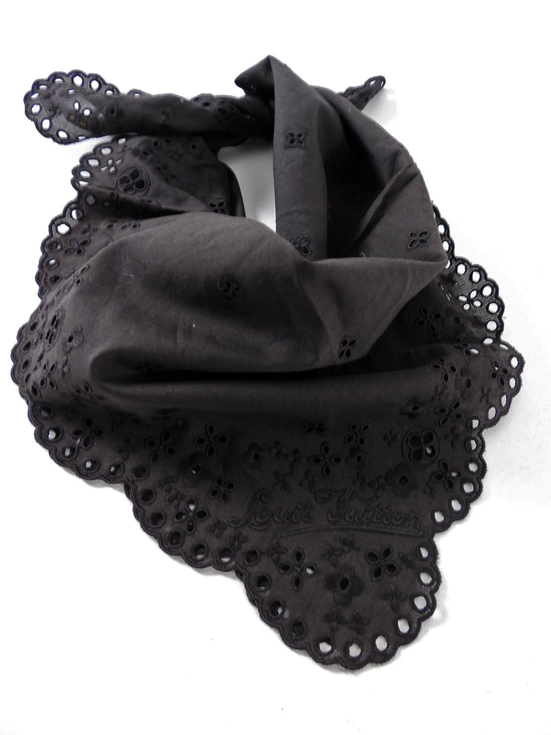 Louis Vutton Black Cotton Broderie Anglaise Square Bandana Scarf
