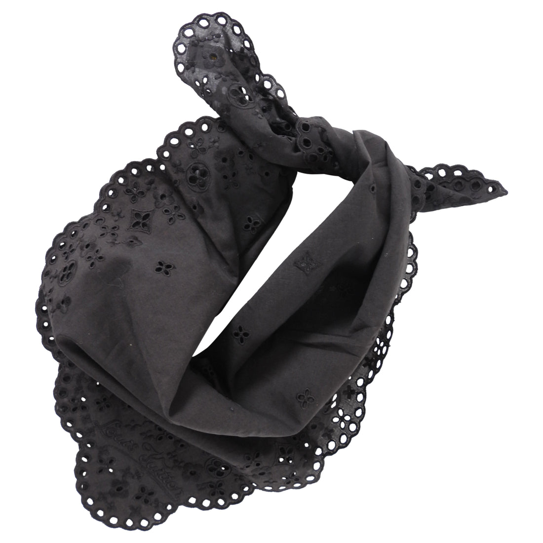 Louis Vutton Black Cotton Broderie Anglaise Square Bandana Scarf