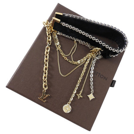 Louis Vuitton Black Velvet and Gold Chain Charms Choker Necklace