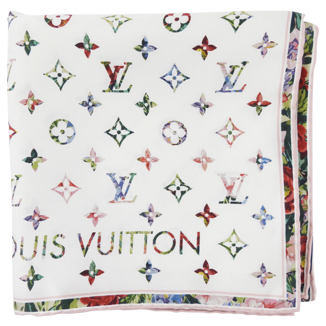 Louis Vuitton Pink and White Monogram Silk Garden 90cm Shawl Scarf