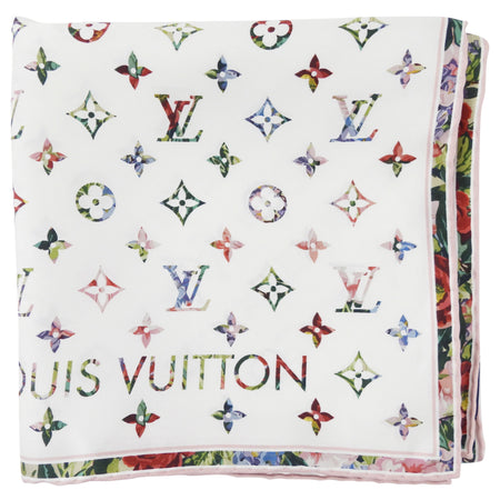 Louis Vuitton Pink and White Monogram Silk Garden 90cm Shawl Scarf