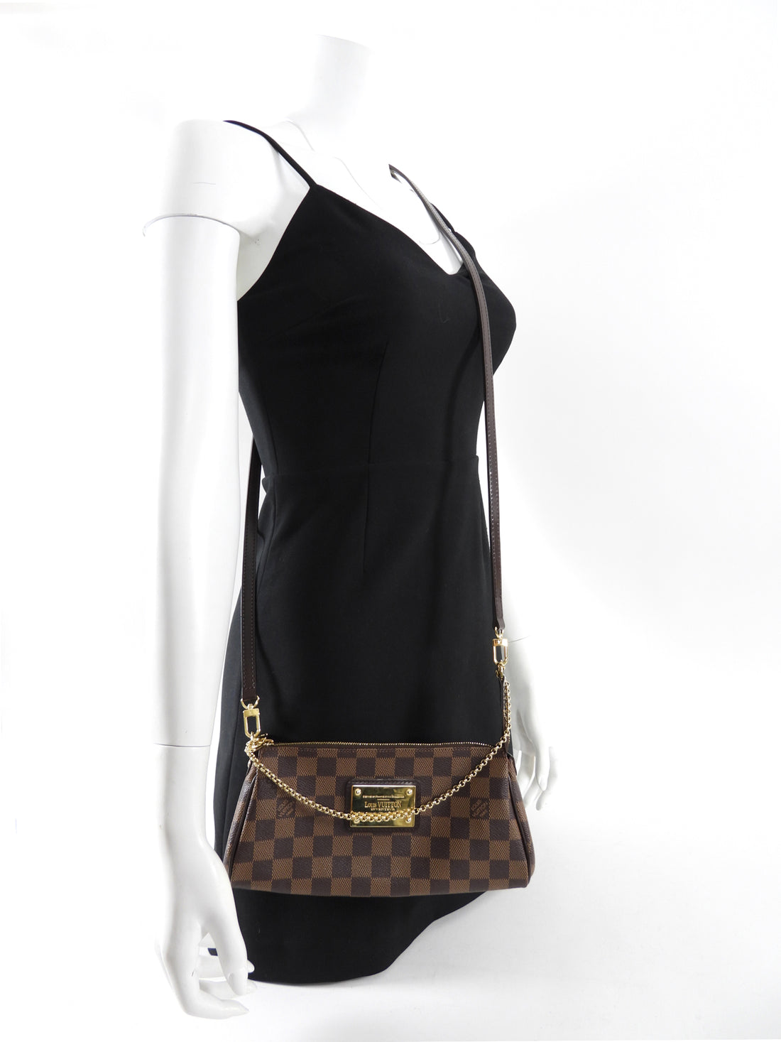 Louis Vuitton Damier Ebene Coated Canvas Eva Chain 2-Way Strap Pochette Bag