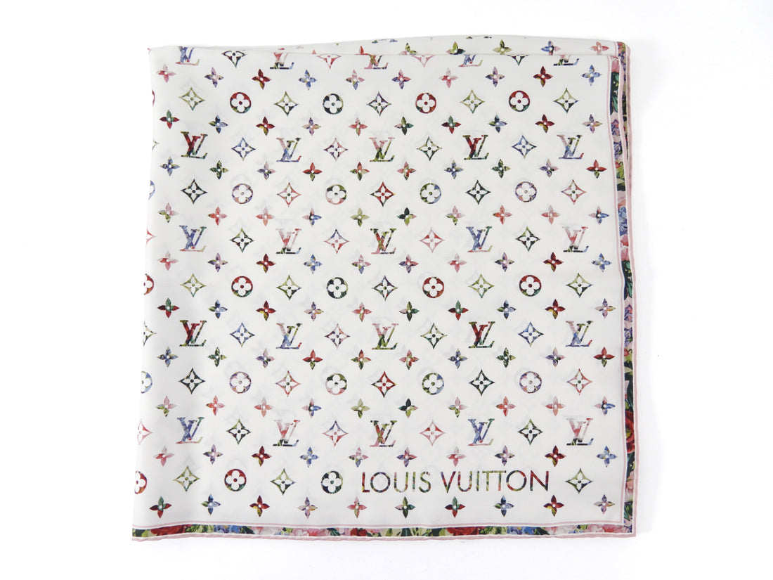 Louis Vuitton Pink and White Monogram Silk Garden 90cm Shawl Scarf