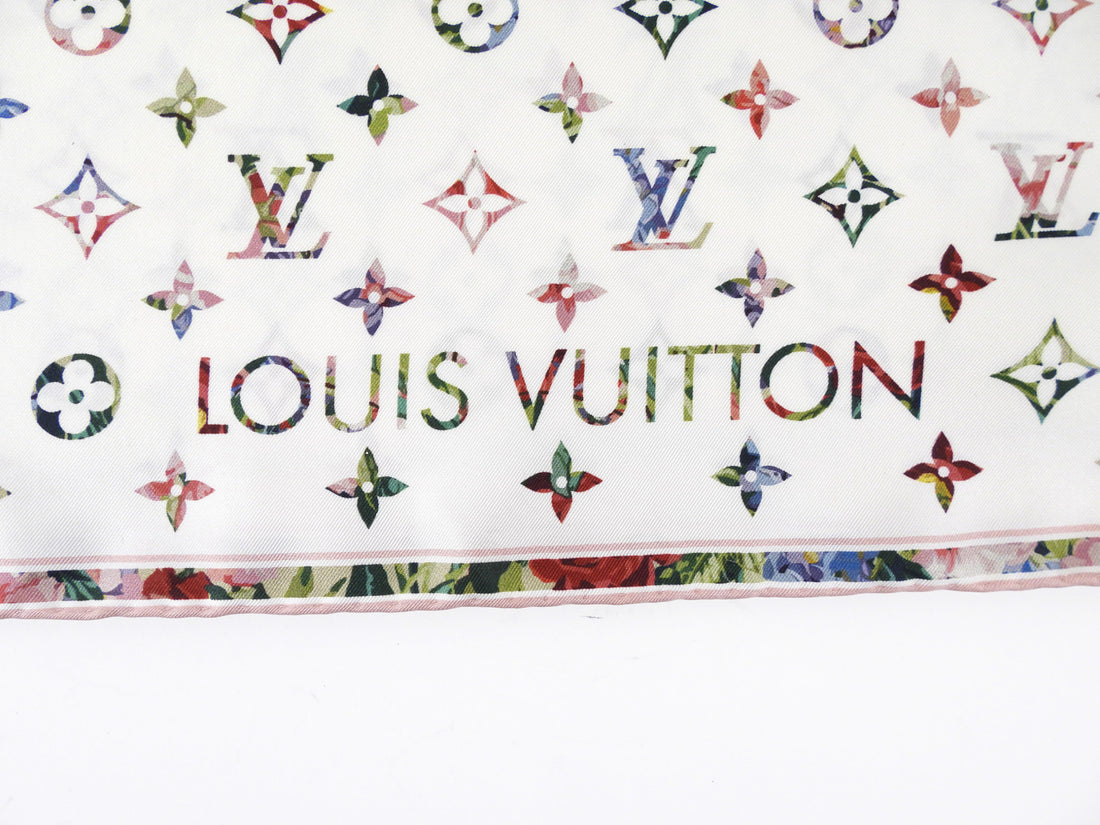 Louis Vuitton Pink and White Monogram Silk Garden 90cm Shawl Scarf