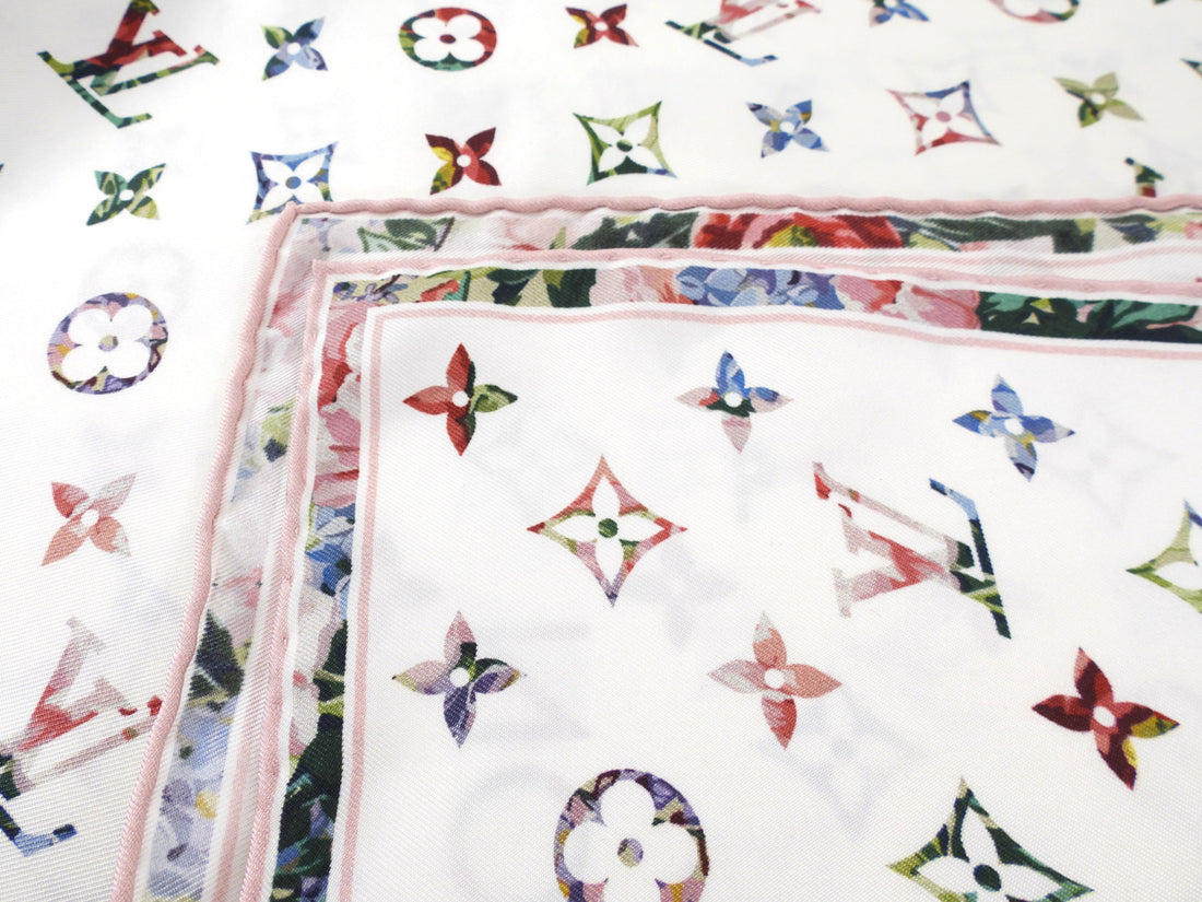 Louis Vuitton Pink and White Monogram Silk Garden 90cm Shawl Scarf