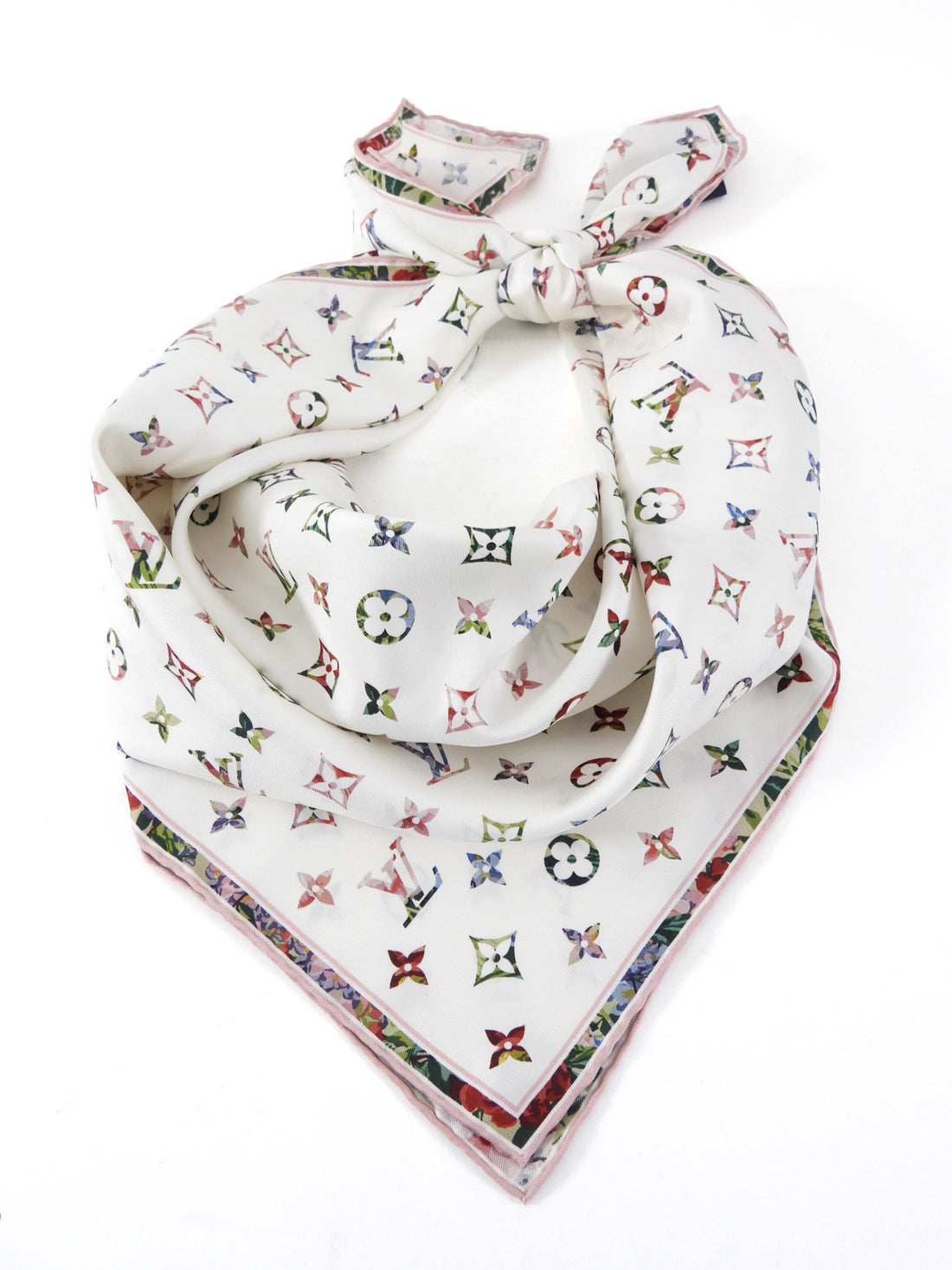 Louis Vuitton Pink and White Monogram Silk Garden 90cm Shawl Scarf