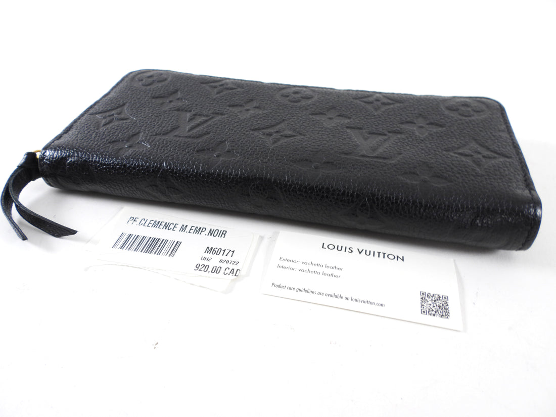 Louis Vuitton Black Monogram Empreinte Leather Clemence Zip Wallet
