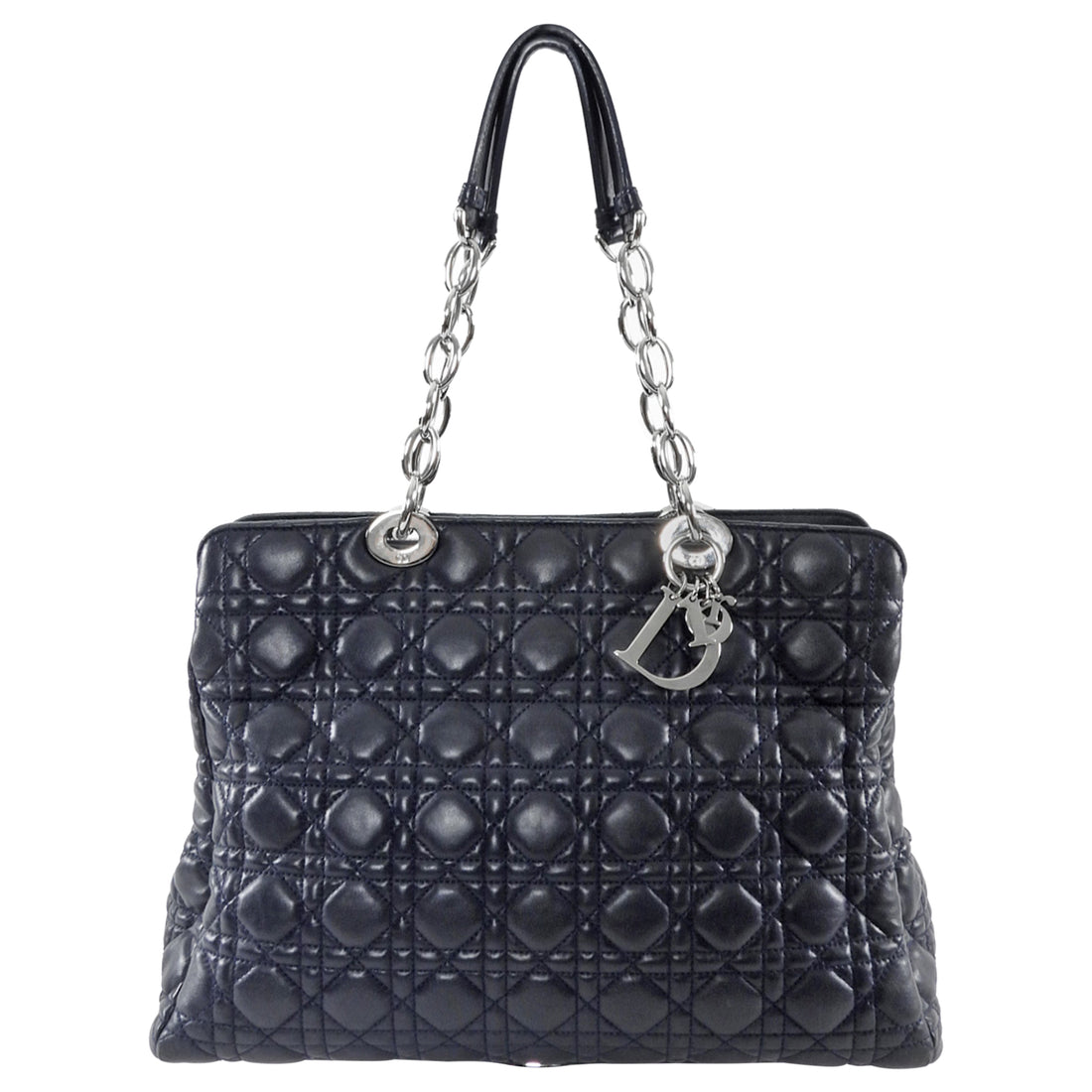 Dior Midnight Navy Cannage Quilted Soft Lambskin Large Tote Bag