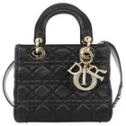 Dior Black Satin Cannage Quilted Small Crystal Charms Lady Dior