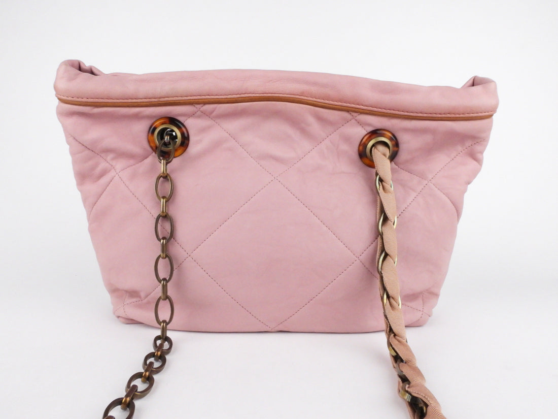 Lanvin Pink Diamond Quilted Lambskin Chainlink Handle Two Way Bag