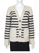 Lisa Yang Ivory Navy Cashmere Striped Cardigan Sweater - 1 / S