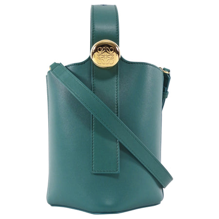 Loewe Green Leather Pebble Mini Crossbody Bucket Bag
