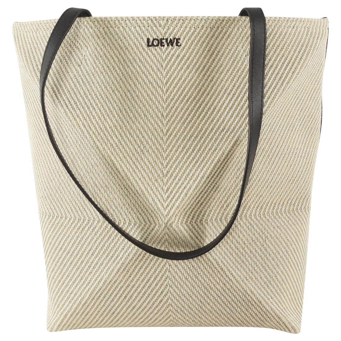 Loewe 2024 Grey Canvas and Black Leather Puzzle Fold Tote Bag