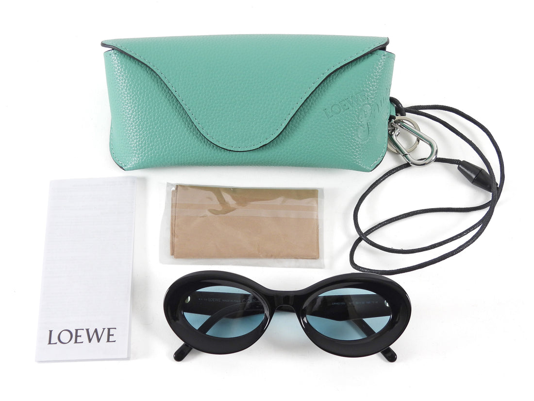 Loewe x Paulas Ibiza Black Oval Acetate Blue Lens Sunglasses