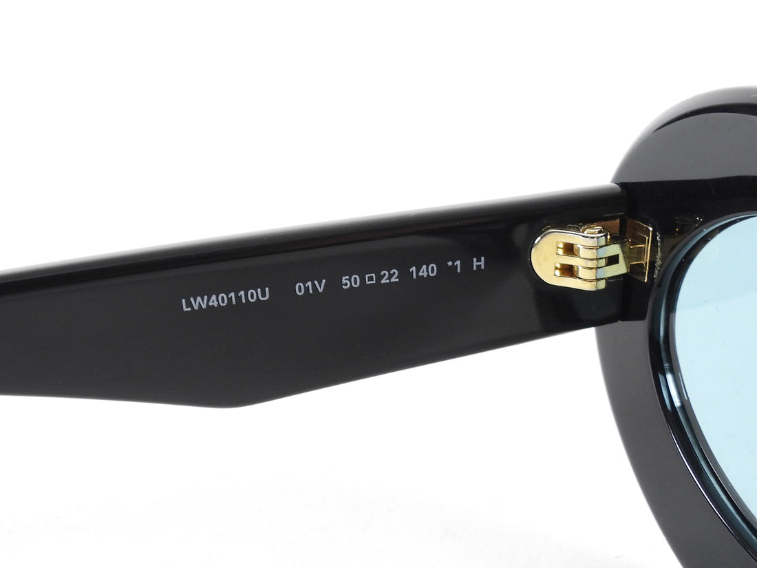 Loewe x Paulas Ibiza Black Oval Acetate Blue Lens Sunglasses