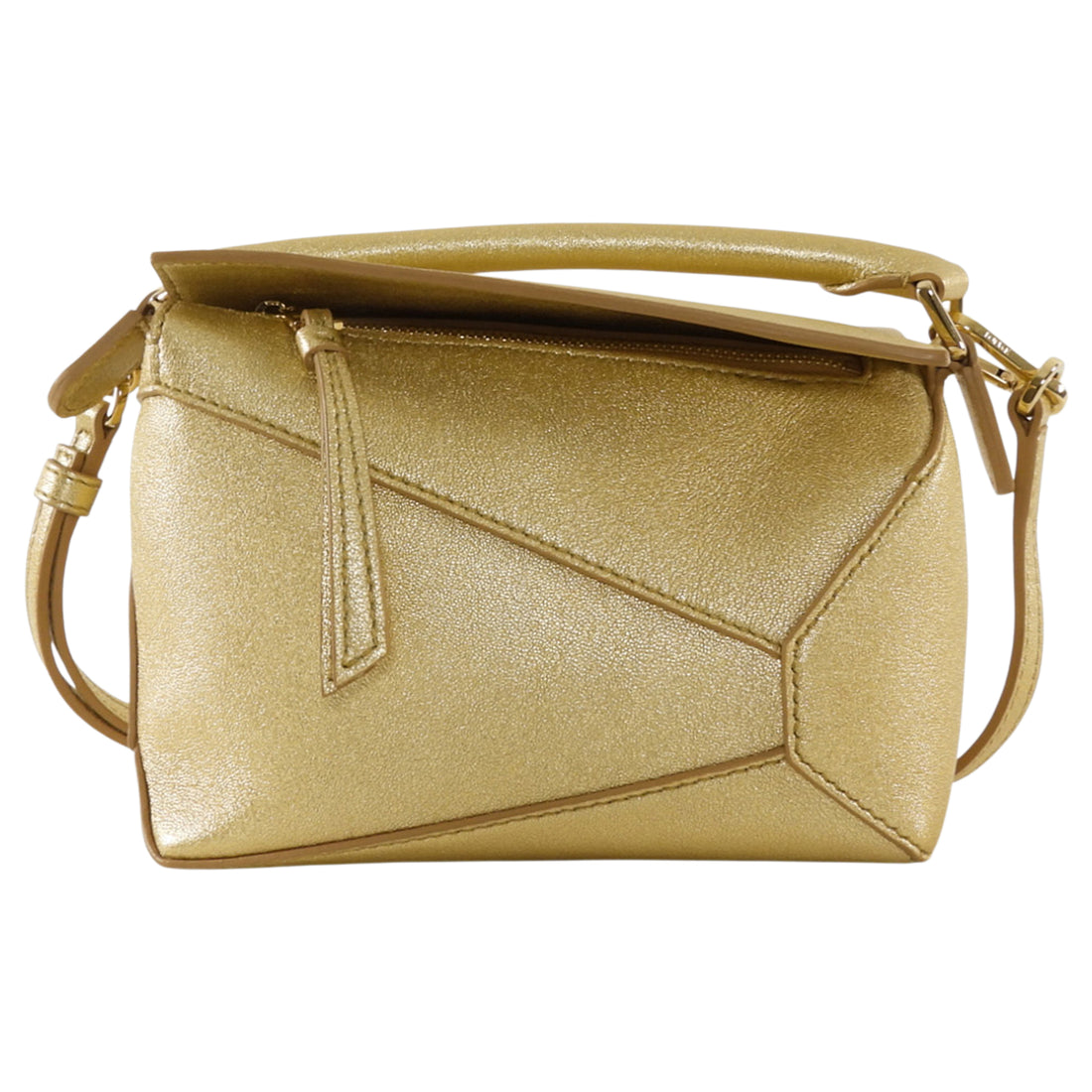 Loewe Mini Puzzle Edge Gold Metallic Leather Two Way Bag