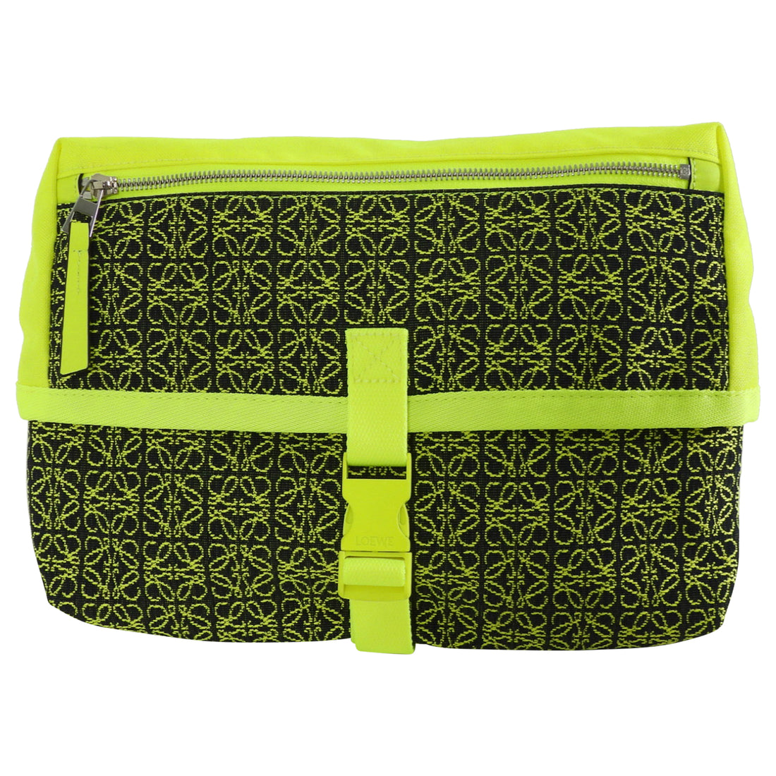 Loewe Neon Yellow and Black Anagram Technical Canvas Postman Sling Bag