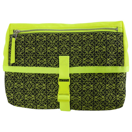 Loewe Neon Yellow and Black Anagram Technical Canvas Postman Sling Bag