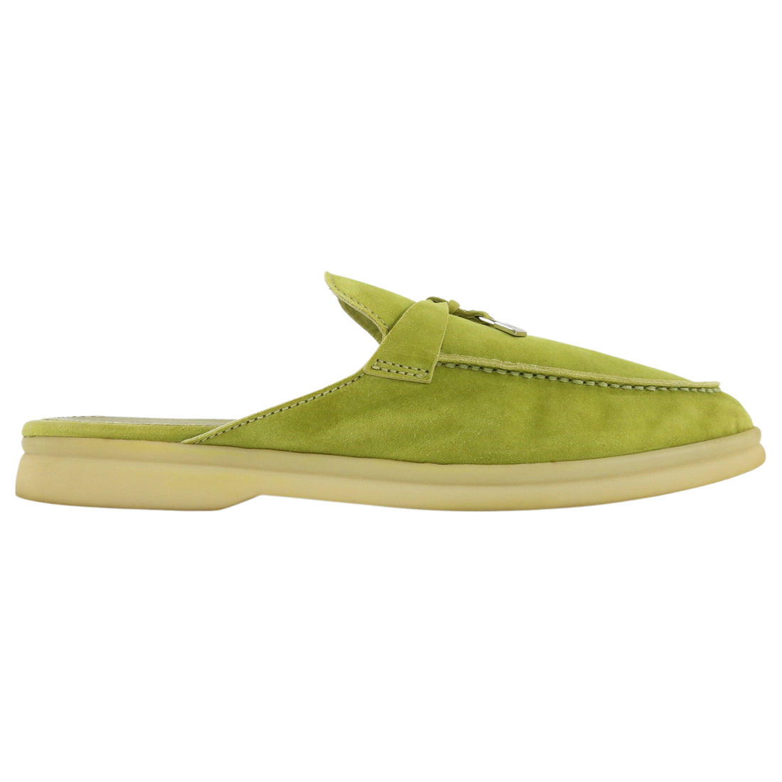 Loro Piana Lime Green Babouche Charms Walk Flat Suede Mules - 38